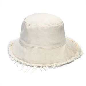 Cream Cotton Bucket Hat with Frayed Edge